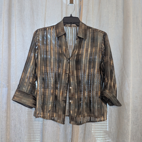 Jaipur Tops - 173. Jaipur Metallic Striped Button Down Shirt